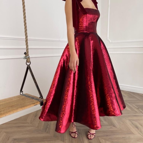 Teuta Matoshi Forever Carmine Burgundy Sequin Midi Dress - Picture 2 of 10